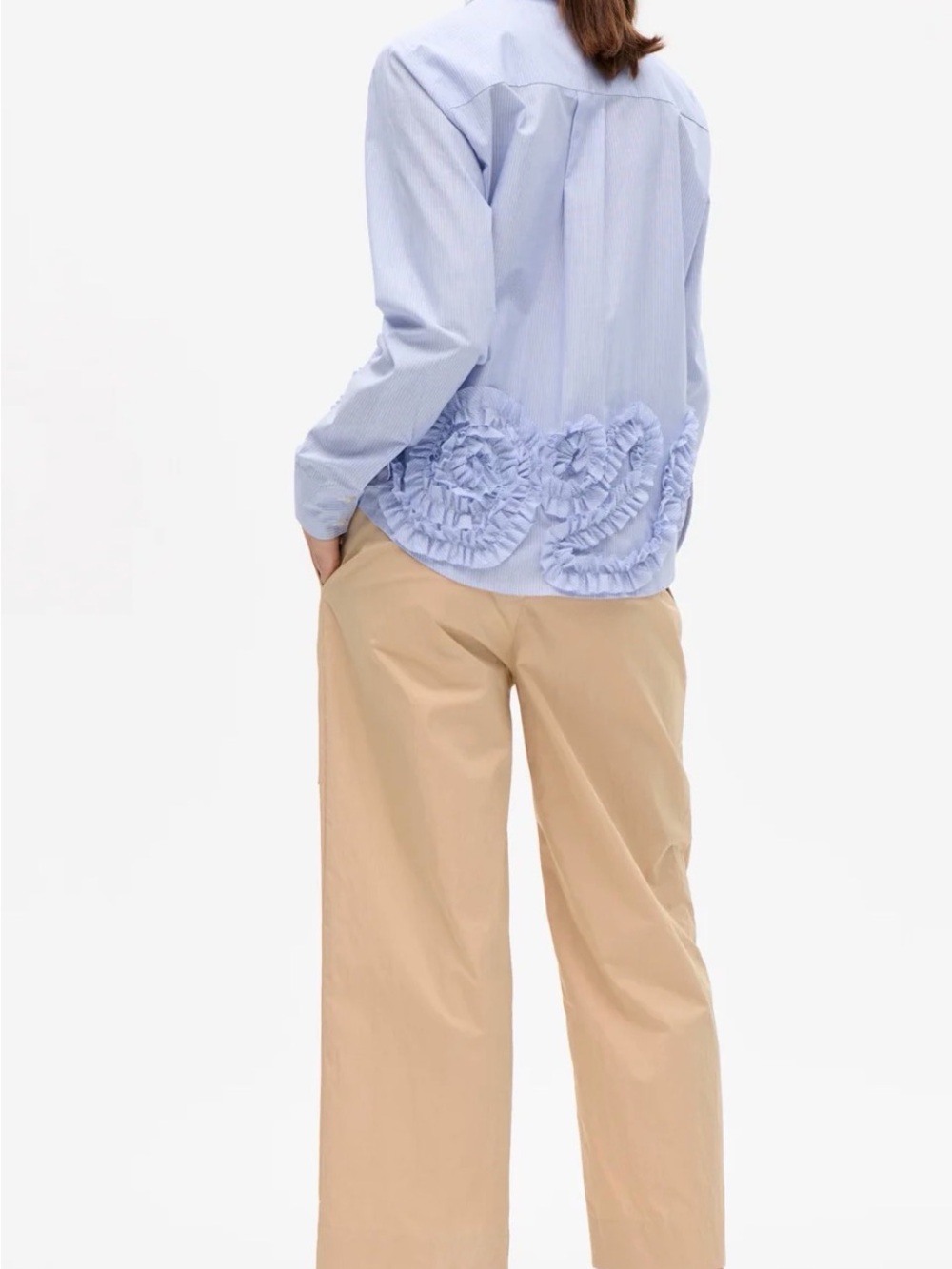 Light Blue Ruffle-Hem Button Down Shirt - Women's Cotton Blend EU 34 NWT - Picture 4 of 5